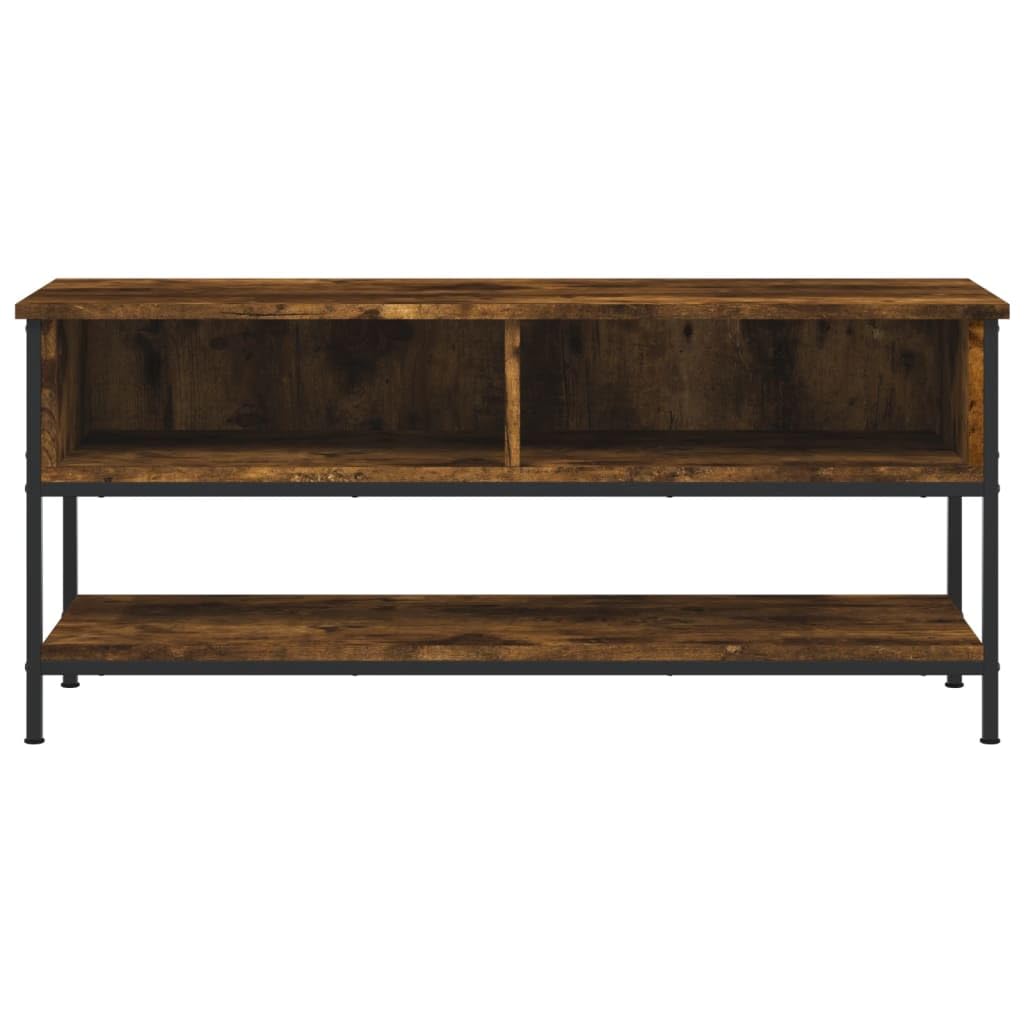 Szafka pod telewizor, dąb wędzony, 100 x 35 x 45 cm, materiał drewnopochodny z żelaznymi nogami, komoda do salonu, miejsce do przechowywania z półką, półką, klapą i regałem, nadaje się do