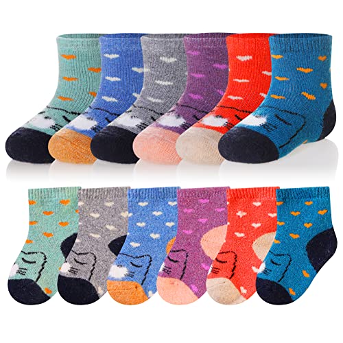 Eocom 6 Pairs Baby Boys Girls Wool Socks Infant Toddlers Kids Unisex Winter Thick Soft Warm Thermal Crew Socks