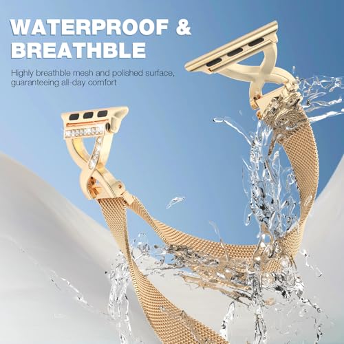 BRG Thin Mesh Loop Apple Watch Band 38–42mm — Diamond Clasp, Golden — view 4