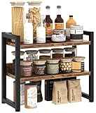 Kitchen Countertop Shelf Organizer, 3 Tier Large Kitchen Storage Spice Rack Cabinet Organizer with Metal Leg for Countertop Pantry, Coffee Bar Organizer, Bathroom Countertop Organizer, Rustic Brown