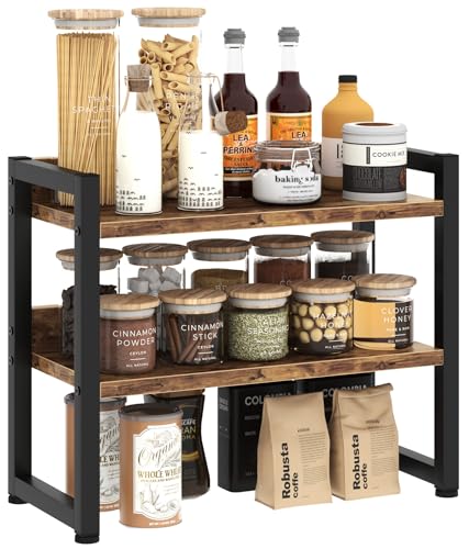 Kitchen Countertop Shelf Organizer, 3 Tier Large Kitchen Storage Spice Rack Cabinet Organizer with Metal Leg for Countertop Pantry, Coffee Bar Organizer, Bathroom Countertop Organizer, Rustic Brown