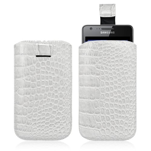 Housse coque etui pochette style croco pour Samsung Player Style F480 couleur blanc