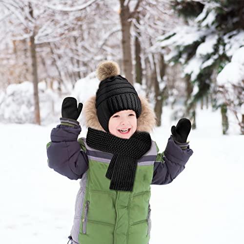 Image of Hicdaw Kids Winter Hats Gloves Scarf Set Baby Mittens Gloves with Pompom Baby Winter Hat Toddler Beanie Hat for Boy Girl