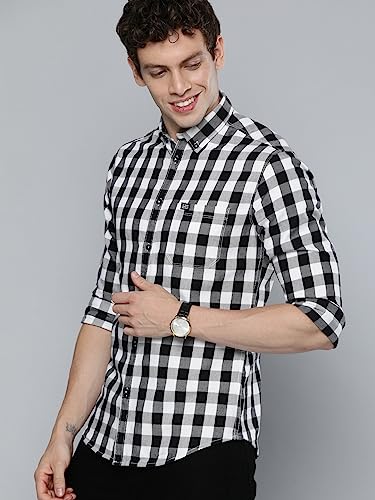 Image of The Indian Garage Co Men Slim Fit Checkered Full Sleeves Cutaway Collar Casual Shirt
