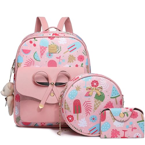 Image of MACCINELO Cute Leather Mini Backpack Purse for Women Bowknot Small Backpack for Girls gift Rucksack Ladies Shoulder Bag 3pcs