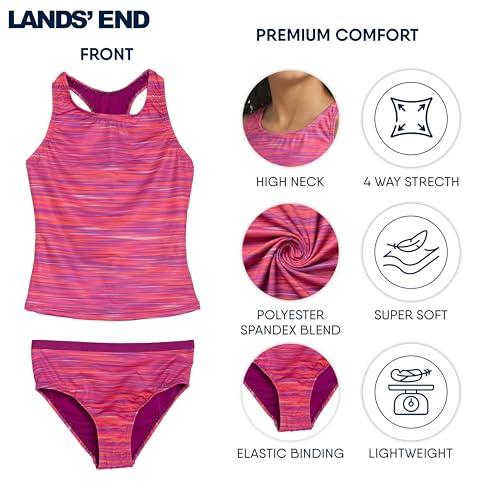 Image of Lands' End Girls' UPF 50+ Swim Bikini Bottom and Racerback Tankini Set