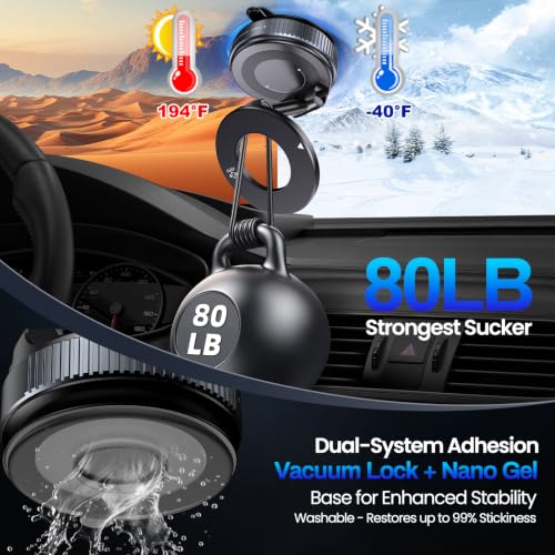 Image of Jikasho Magnetic Phone Holder for Car, Suction Cup Phone Mount for Magsafe | 360 Adjustable Vacuum Car Phone Mount, Hands-Free Phone Holders for Your Car for iPhone 17 Pro Max 16 15 14 13 12 Air Plus