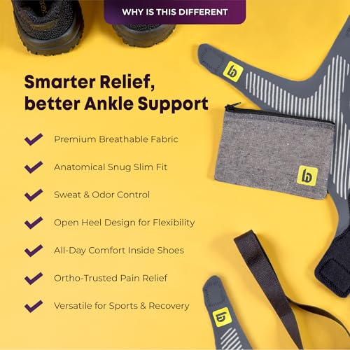 Image of betterhood Premium Ankle Support (1 Piece, Large, UK 8-11) | ZeroBulk Design for Gym, Sports, Day-long Use | Ankle Straps for Men, Women for Sprains, Plantar Fasciitis | Adjustable Ankle Binder Foot Band