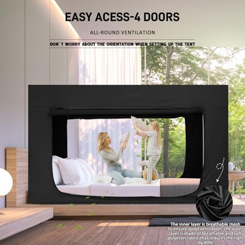 Quinnsus Bed Tent Bed Canopy Queen Size Tents for Adult and Kids - Portable Sleeping Bed Tents 80% Blackout with 4 Doors Breathable Private Space Tents(Mattress Not Included) - Image 3