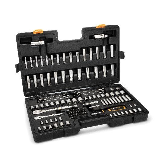 GEARWRENCH 121 Piece Mechanics Hand Tool Set - 1/4" & 3/8” Drive | 90 Tooth | SAE & Metric | GW90SCBMTS