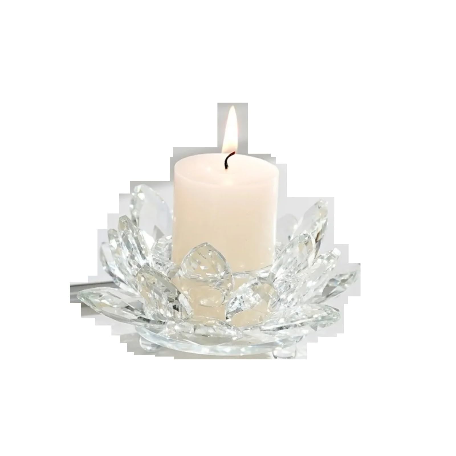 Lotus Candle Holder Crystal Clear Figurines Tealight Candlestick Home Ornament Glass Everlasting Lamp Base Party Decor(Color4)