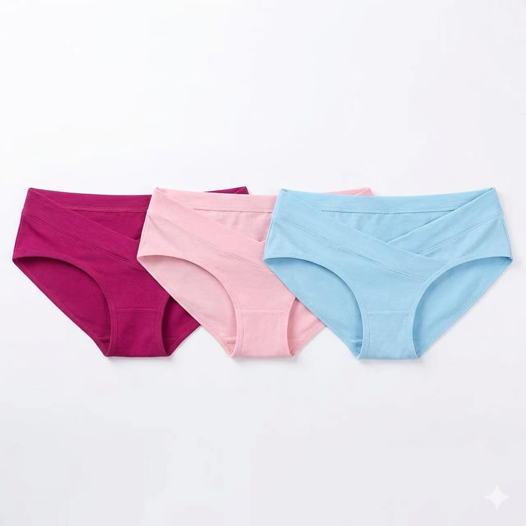 shaperx Maternity Panties/Shorts/Underwear for Women | Low Waisted Maternity Short Panties Wear, C Section Recovery Postpartum Panties Combo Pack of 3-picture-1