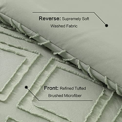 Bedhours Boho Comforter Set Queen,Sage Green Tufted Comforter Set,3 Pcs Shabby Chic Down Alternative Farmhouse Bedding Set Soft Lightweight Cooling Comforter For All Seasons #TOP3