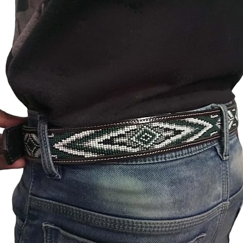 Western Leather Cowboy Beaded Belt For Men And Women, Handmade Leather Gift.2