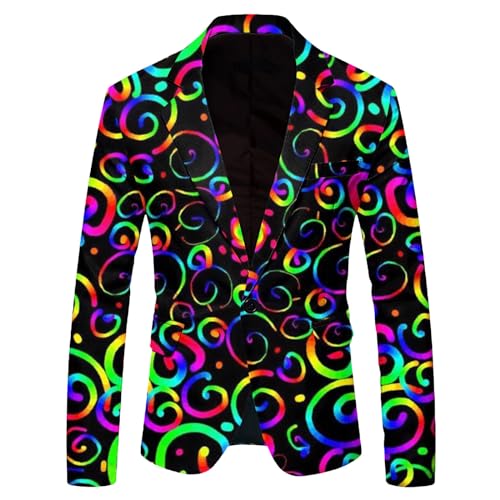 Generisch Herren Blazer Langarm Bunt Sakko Anzugjacket Funky Anzug Suit Neon Farbigen Blazer Sakko LGBT Pride Stolzmonat Jackett Abschlussball Karneval Kostüm Männer Stylish Jackets
