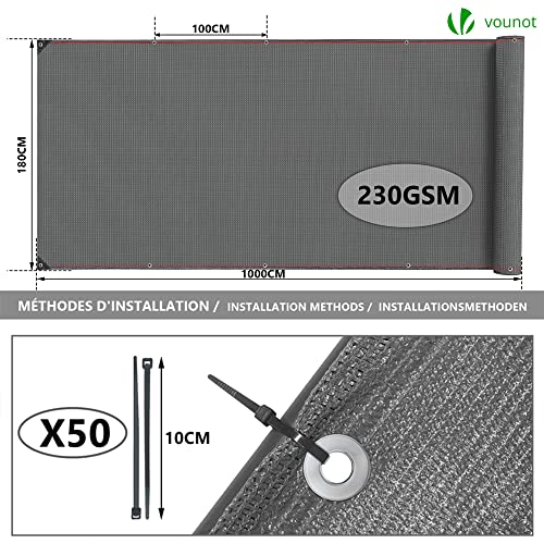 Image of VOUNOT Privacy Netting 6' x 33' Garden Screening 230 GSM HDPE Shading Net, 95% Shading Rate UV-Resistant, Tear-Resistant Windbreak Fencing with Holes and Cable Ties, Gray