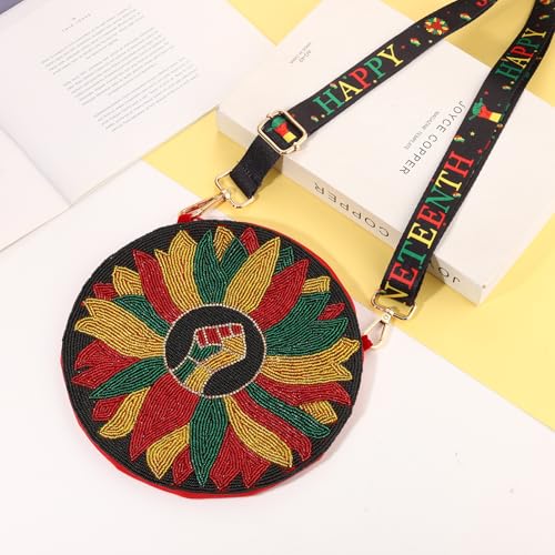Image of Juneteenth Purse for Women Beaded Afro Freedom Crossbody Purse Shoulder Bag Black History Month African Outfit Gift