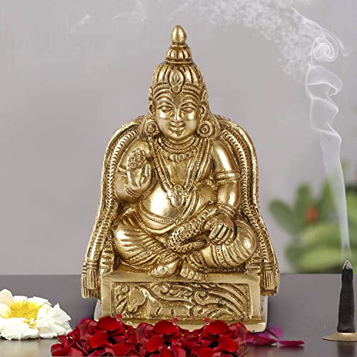 Image of ARTVARKO Brass Idol Lord Kuber Sitting Statue | Murti for Pooja Room, Meditation, Prayer, Business Murti for Prosperity Money Home Decor Locker Safe Tijori