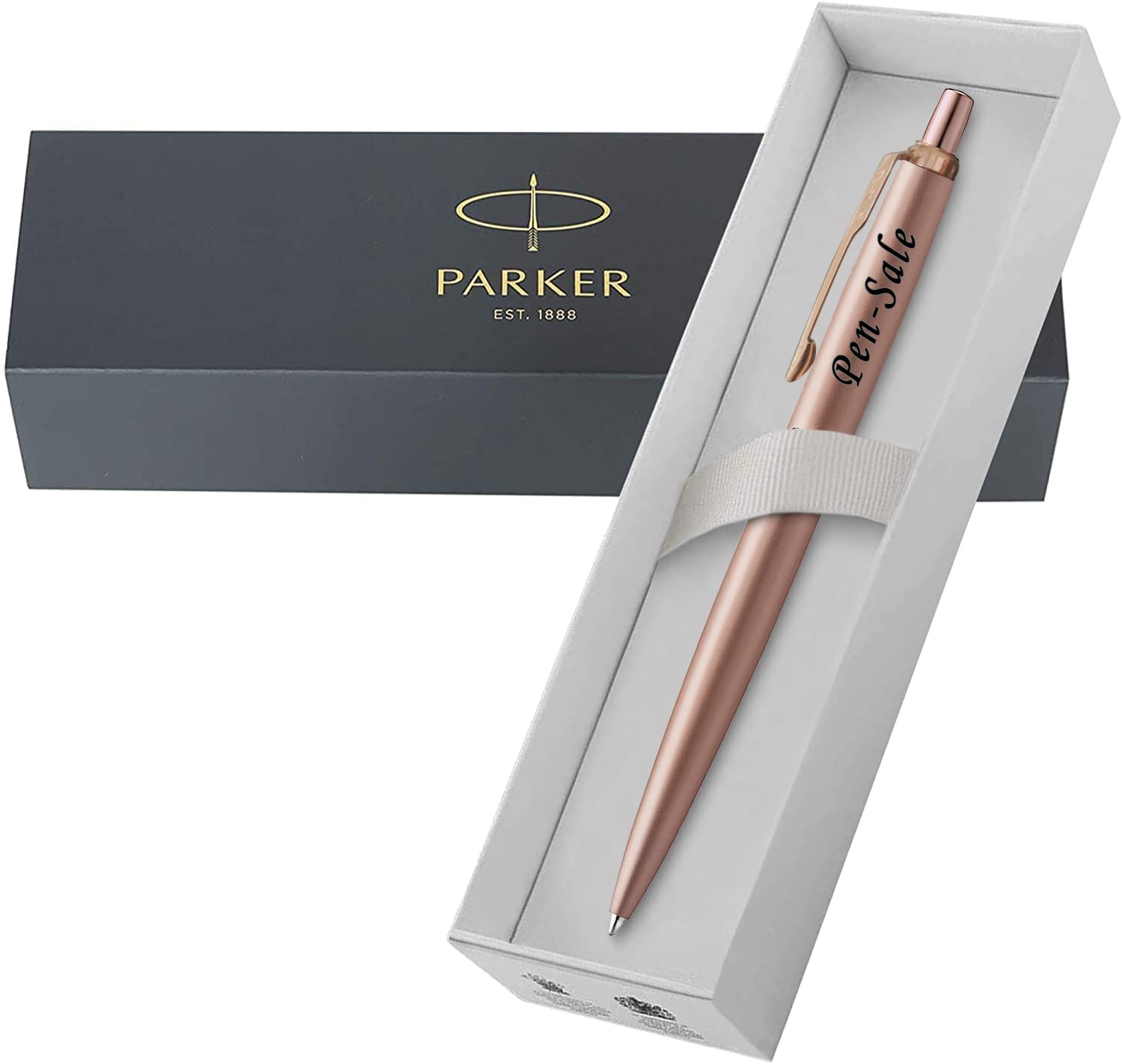 Parker Engraving By Pen-Sale Personalised Engraved Premium Parker Jotter Ballpoint Pen Black Ink in a Classy Gift Box, Custom Gift Christmas, Men and Women - Enter Your Custom Text (Rose Gold)