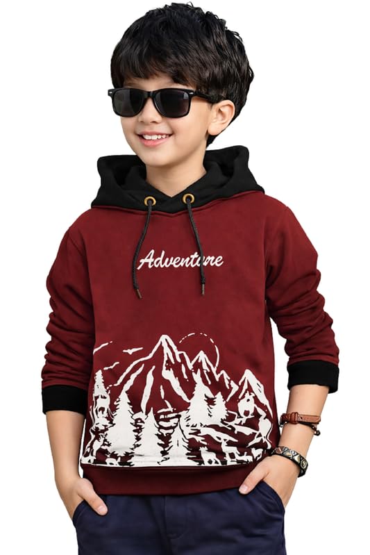 Image of Kids Boys & Girls Cotton Hooded Neck Full Sleeves Printed T-Shirt|Trendy Adventure Edition T Shirts for Kids