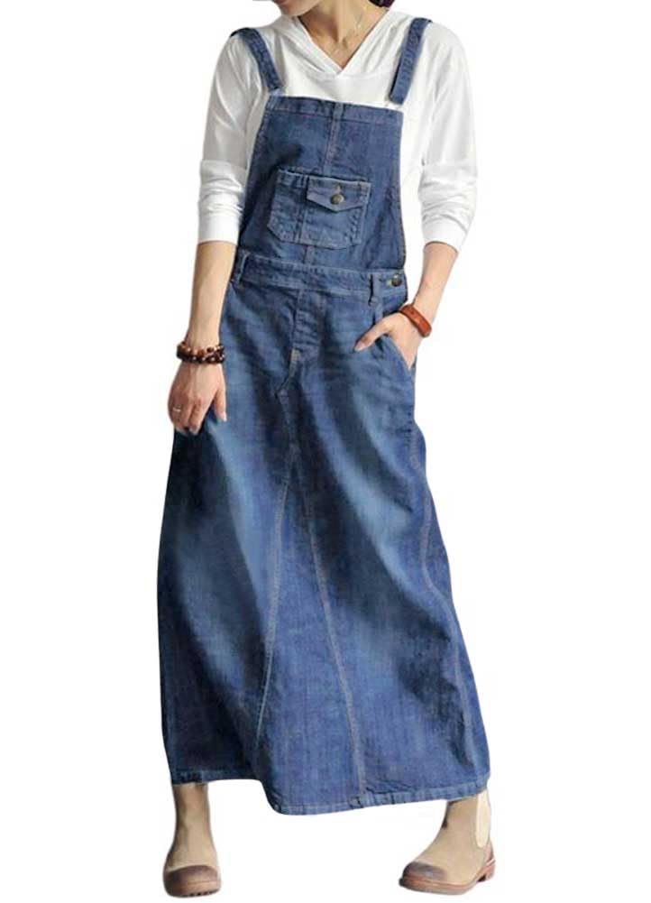 chouyatou Women's Vintage Adjustable Strap Denim Overall Dress Distressed A-Line Pinafore Bib Jean Dress