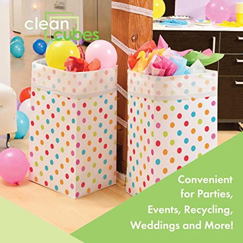 Image of Clean Cubes 30 Gallon Pop-Up Trash Cans 3-Pack, Instant Extra Trash Space | Extra Trash Space Without Mess, No Tape or Assembly Required, Pre-Fitted Liner Inside, Wire-Reinforced Opening, Polka Dot