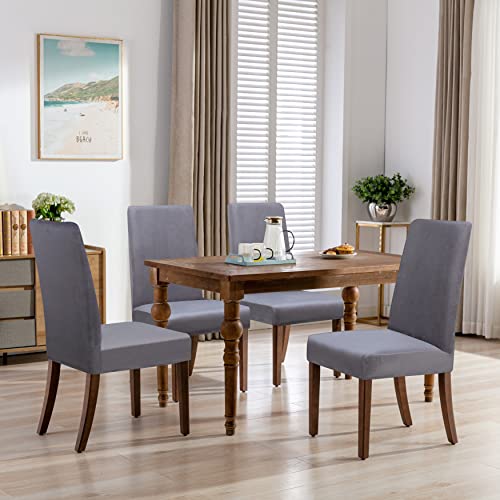 Smiry Velvet Stretch Dining Room Chair Covers Soft Removable Dining Chair Slipcovers Set Of 6, Silver Grey #TOP6