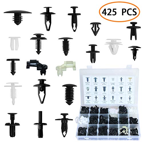 ROLINGER 425PCS Car Retainer Clips Auto Push Pin Rivet Clips Trim Panel Body Plastic Fastener Clips Kit 19 Most Popular Sizes for GM Ford Toyota Honda Chrysler with Plastic Case