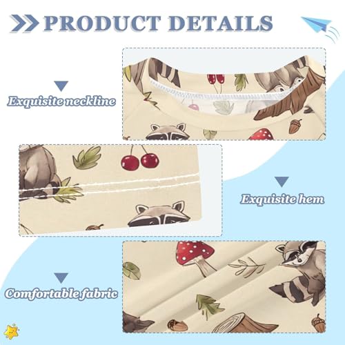 ALAZA Kids Rash Guard Boys Toddler Swim Shirts Short Sleeve Raccoon Cherry UPF 50+ 3T3