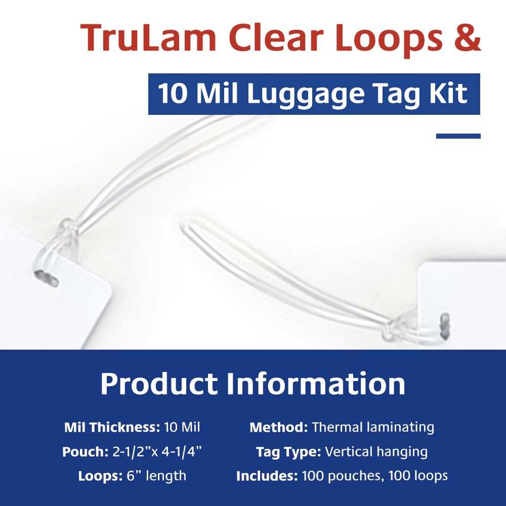 TruLam Tag Kit with Clear Loops and 10 Mil Luggage Tag Laminating Pouches (100 Sets)