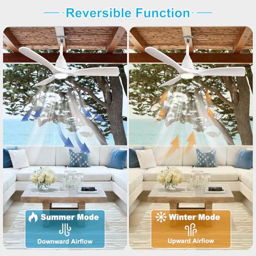 Image of Depuley Outdoor Ceiling Fan with Lights: 42 inch White Gazebo Fans Outdoor Hanging with Remote APP Control - Plug in Waterproof Fans with Light for Patio Porch Reversible White Blades 3CCT 6 Speeds Timer