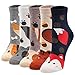 Produktbild ZFSOCK Lustige Socken Damen Bunte mit Tiermotiv, Baumwolle Witzig Muster Hund Katze Fuchs Eichhörnchen,für Frauen Mädchen Weihnachten Geburtstag 5 Paare Gr.35-42(6.tier)