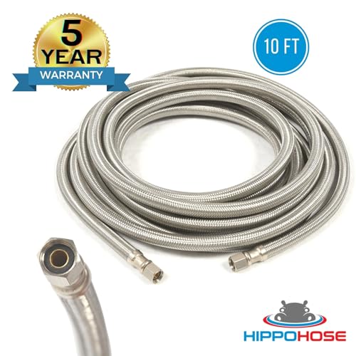 Refrigerator Icemaker Hose (10 FT) - Universal Fit to ALL Refrigerator Brands - Icemaker Water Supply Line - ¼” x ¼” Connections - SS Refrigerator Supply Hose for Ice & Water by Hippohose - Image 9