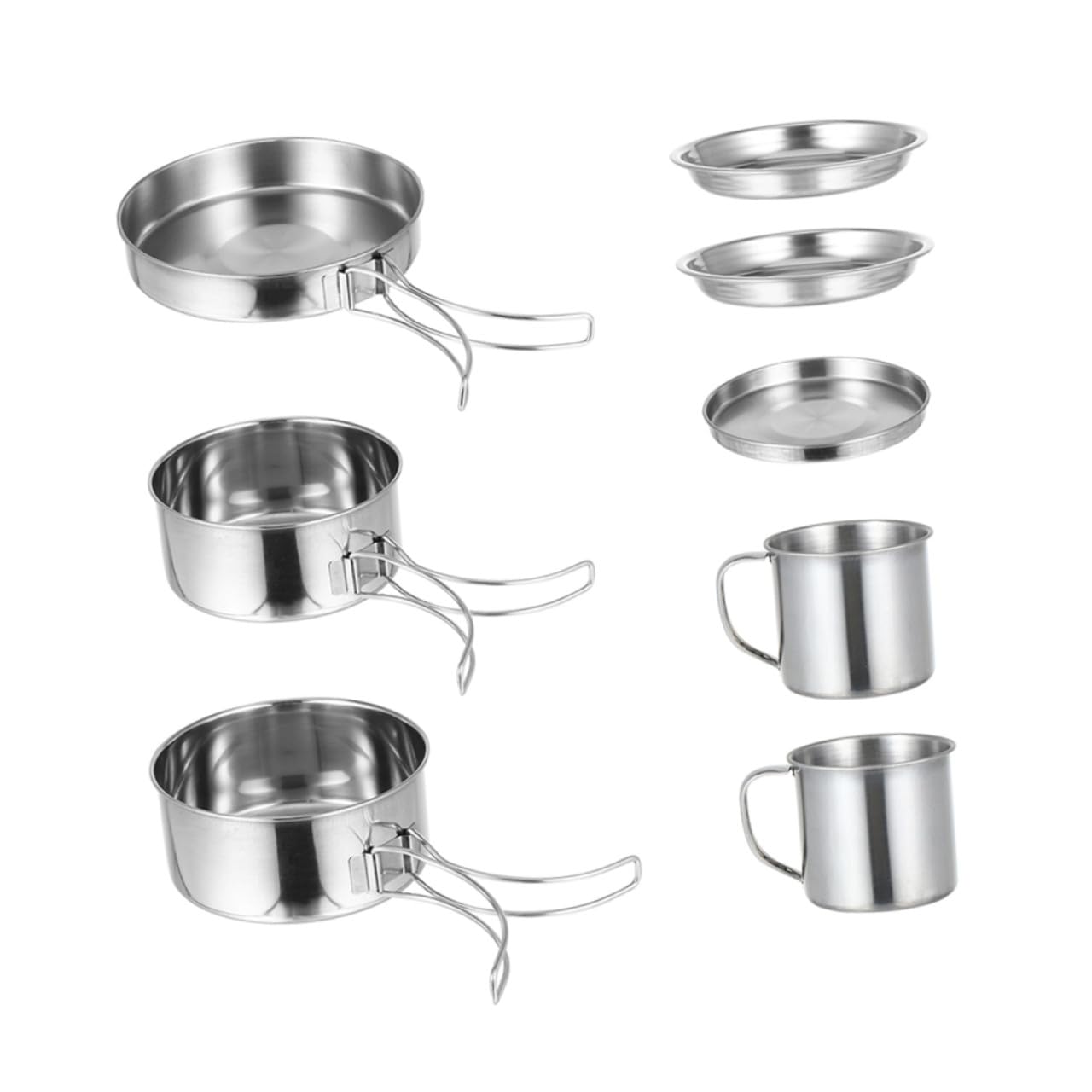 Abaodam Ensemble de Casseroles INOX 8 Pièces pour Camping Extérieur, Ustensiles Portables Pliables, Cuisson pour 5-6 Personnes, Vaisselle Randonnée Barbecue, Matériel Léger