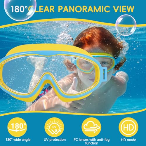 Image of PROBEROS Swimming Goggles for Kids, Big Frame Leakproof Anti-fog Swim Goggles, Soft Fit Swimming Goggles for Children, Soft Silicone Leak-Proof Design with Adjustable Strap for Pool, Blue