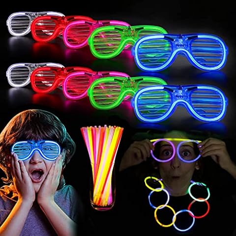 BOZILY 10pcs Light Up Glasses with 20 Glow Sticks, LED Glasses Glow in the Dark Party Supplies for Kids Adults, Neon Party Supplies for Birthday Party Favors, 3 Modes Flashing Glow in the Dark Glasses Cover