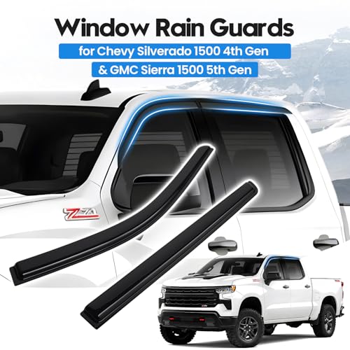 Image of Silverado Rain Guards - Window Visors for 2019-2025 2026 Chevrolet Chevy Silverado /GMC Sierra 1500 Crew Cab, Out-Channel Side Window Rain Guards for Silverado Accessories, 4PCS, Black