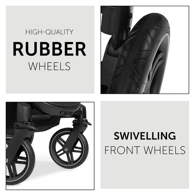 Image of Hauck Saturn R Duoset 2 in 1 Pram & Stroller - All-Terrain Pushchair with Carrycot, Reversible Seat, One-Hand Recline, UPF 50+ Canopy, Rubber Wheels, Adjustable Telescopic Handle, Foldable Design, Suitable from Birth to 4 Years (Up to 25 kg), Melange Black