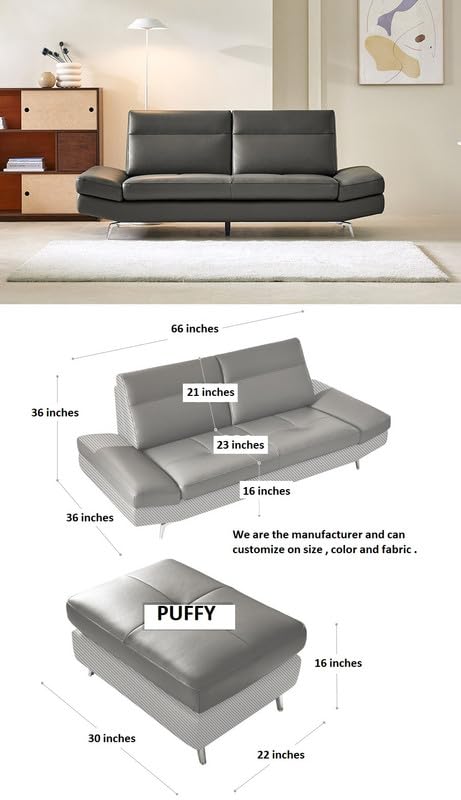Image of Fabrique Swanky Leatherette 3 Seater Sofa Set with Puffy Luxury Dark Grey | Stylish Home Office & Living Room Furniture | Lightweight Design with Durable Stainless Steel Legs