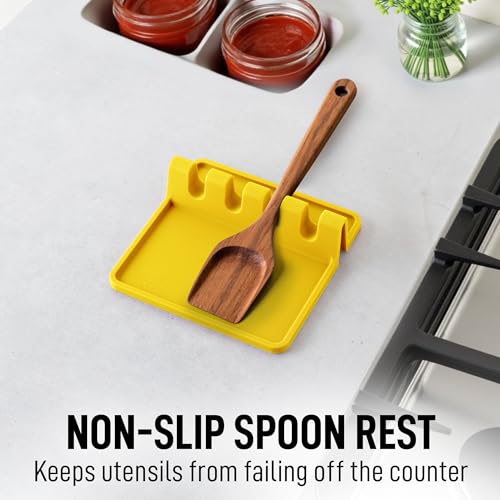 Image of Zulay Kitchen Silicone Utensil Rest with Drip Pad for Multiple Utensils - BPA-Free, Heat-Resistant Spoon Rest & Spoon Holder for Stove Top - Kitchen Utensil Holder for Ladles & Tongs - Yellow