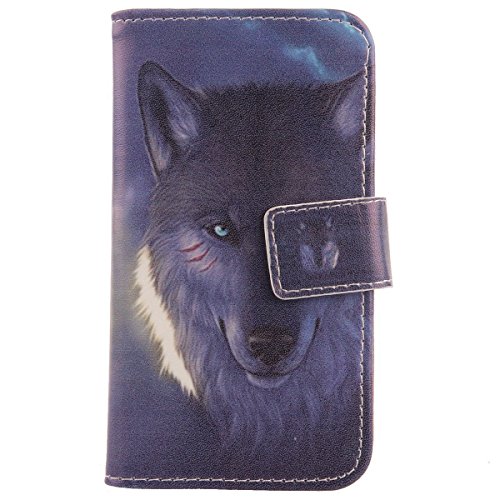 Lankashi PU Etui Cuir Coque Case Housse Flip Protection pour Wiko Iggy Wolf Design