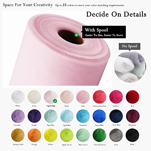 Image of Light Pink Tulle Fabric Rolls 54 Inch by 40 Yards Tulle Bolt Spool for Wedding Decorations DIY Tutu Baby Shower Table Skirt Ceiling Decor Birthday Party Craft Supplies