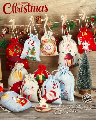 Calendrier de l'Avent à Remplir en Tissu 2024,Calendrier de l Avent,24 Numéros, 24 Clips de Fixation, Compte à Rebours du Festival – Image 4