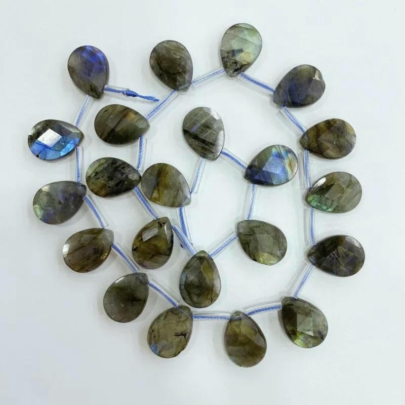 Cuentas sueltas de labradorita, amatista y cuarzo rosa de cristal natural en forma de lágrima de 13 x 18 mm para collares, pendientes y colgantes, accesorios (3 labradoritas, 13 x 18 mm, 22 unidades