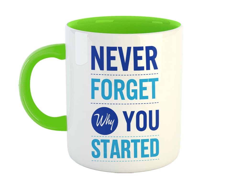 OVIENTA Printed Ceramic Coffee Mug, Never Forget why You Started, Inspirational Quotes, Gift for Parents, Friends, Boy, Girl 325ML(11Oz), 487-LG