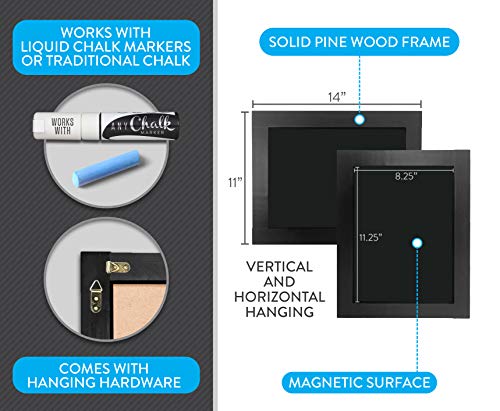 Magnetic Wall Chalkboard 11" X 14" - Non-Porous - Solid Pine Wood Frame Chalkboard Sign - Rustic Vintage Decor - Chalk Board For Wedding, Kitchen, Bar, Restaurant, Menu & Home (Black) #TOP6