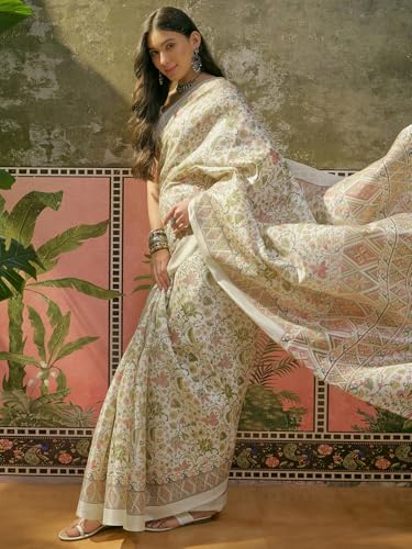 Image of SIRIL Women's Cotton Printed Saree With Unstitched Blouse Piece