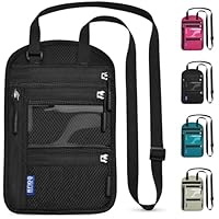 Yordawn Brustbeutel Brusttasche Herren Dame mit RFID-Schutz Wasserdicht Reisegeldbeutel Reise Sicherheitstasche mit Verstellbarem Halsriemen für Karten Reisepass (Dunkelschwarz)