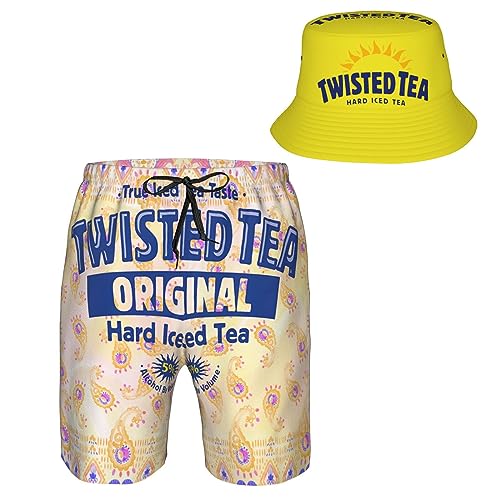 T-Wisted T-Ea Men's Beach Combo: Packable Bucket Hat&Quick Dry Shorts¨CTrendy Print Fisherman Cap & Drawstring Swim Trunks for Outdoor Fashion 3XL