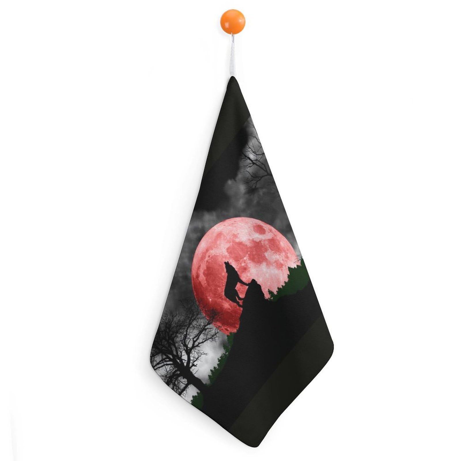 TXFBTRFSA Howling Wolf at The Red Moon Hand Towels with Hanging Loop Kitchen Towel Handkerchiefs Cleaning Cloths